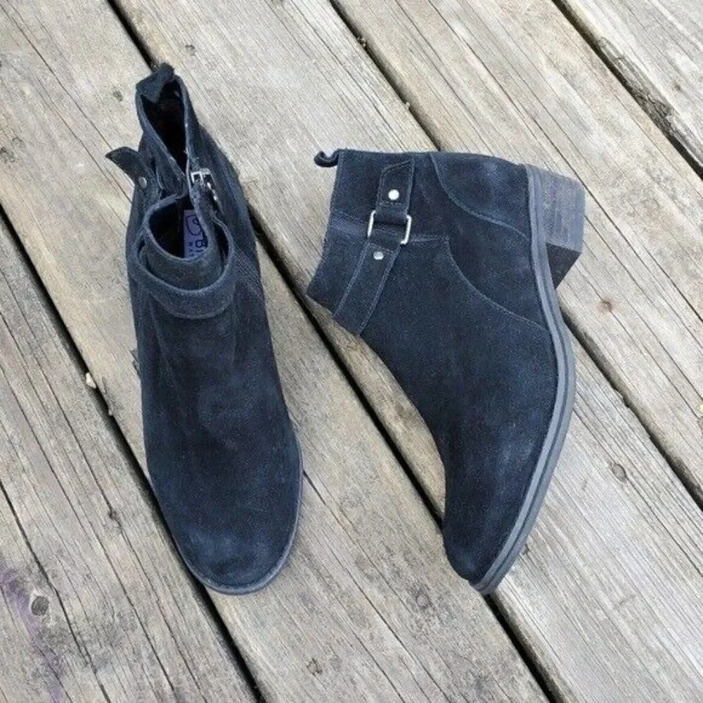 Blondo Luca Waterproof Black Suede Leather Harness Strap Ankle Boots Booties‎